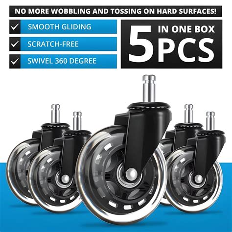 Jiarui Office Chair Caster Wheels, 5 PCS, Replacement Rubber Casters ...