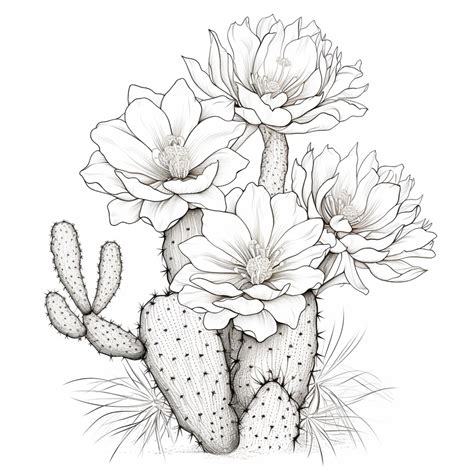 Premium Photo | A drawing of a cactus with flowers on it generative ai