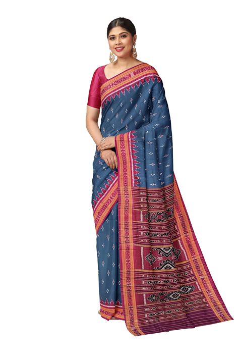 Steel Blue Mayur Chandrika Odisha Ikat Khandua Silk Saree – IndianVillèz
