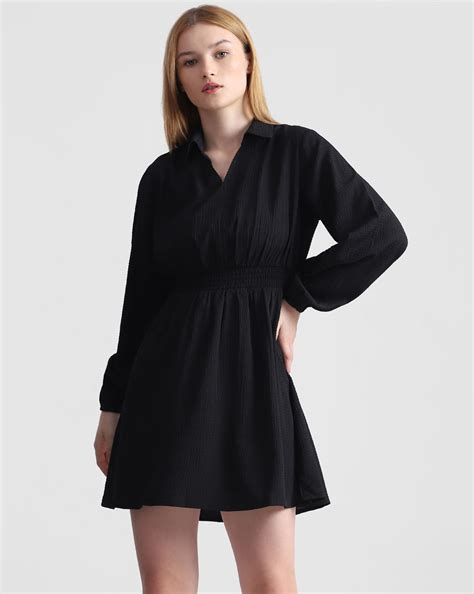 Black Textured Fit & Flare Dress