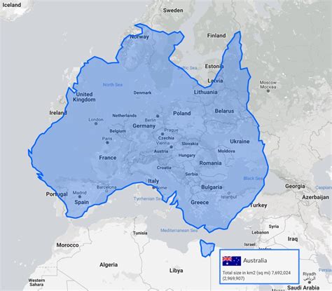 Map Of Australia Vs Europe