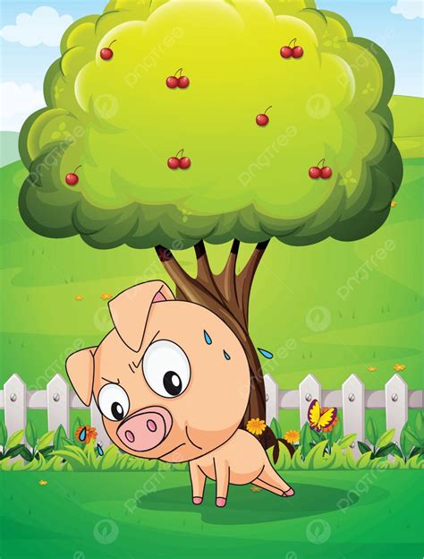 A Pig Exercising Below The Cherry Tree Sweat Sweating Hilltop Vector ...