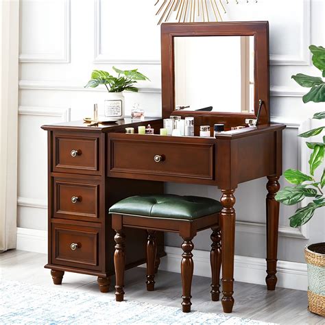Traditional Solid Wood Makeup Vanity Desk Bedroom Vanity Dressing Table ...