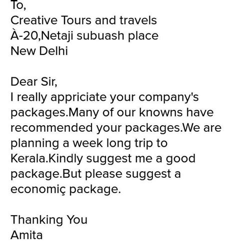 WRITE A LETTER TO TRAVEL AGENCY TO ENQUIRE ABOUT TRAVELLING FEES ...