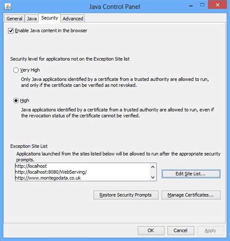 Image result for Java Control Panel TLS