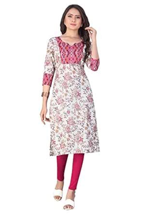 Buy MEESORRA Fancy Gold Print Straight Slub Cotton Kurti (54) at Amazon.in