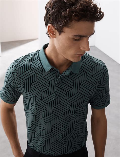 Buy Pure Cotton Geometric Print Polo Shirt at Marks & Spencer