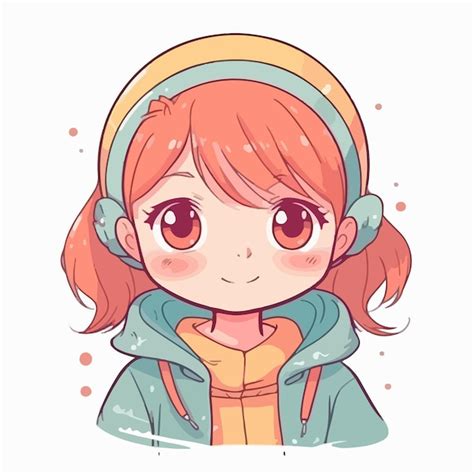 Little kawaii girl illustration flat colors vector illustration digital ...