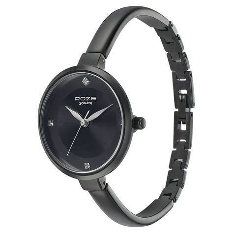 Buy Online Sonata Poze Quartz Analog Black dial Metal Strap Watch for ...