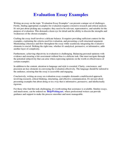 Evaluation Essay Examples | PDF | Evaluation