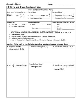 Fillable Online Geometry Notes Name 35 Write and Graph Equations of ...