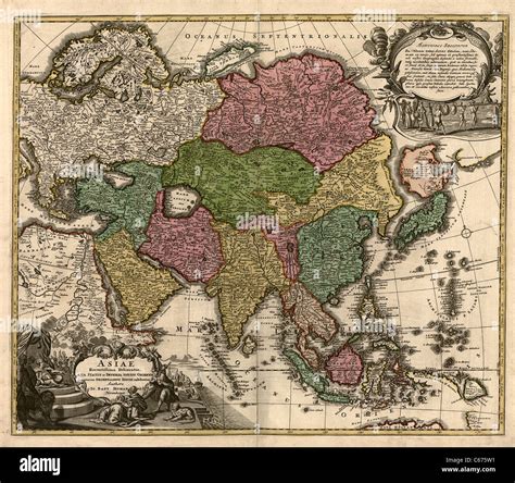 1700 Map of Asia - Vintage Antiquarian Map by Homann Stock Photo - Alamy