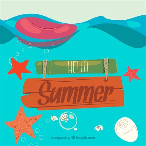 Meer Hintergrund mit Seestern und ein Schwimmer | Kostenlose Vektor