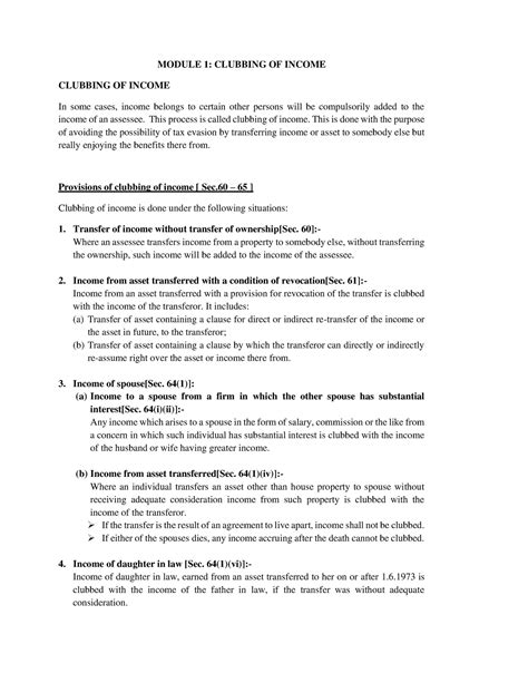 TAX - Module 1 - Short notes - MODULE 1: CLUBBING OF INCOME CLUBBING OF ...