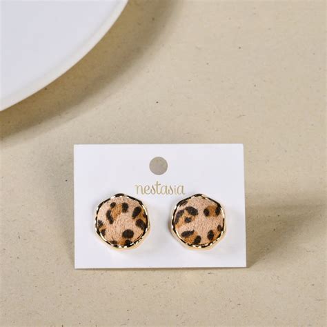 Earrings Online - Premium Savanna Animal Print Beige Studs | Nestasia