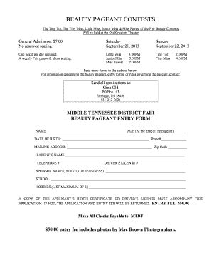 Fillable Online BEAUTY PAGEANT CONTESTS Fax Email Print - pdfFiller