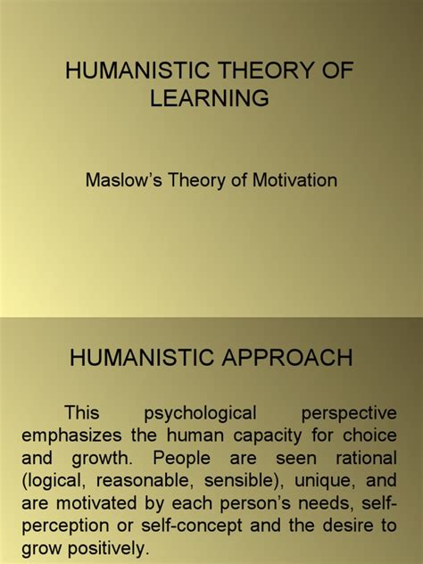 Humanistic Theory of Learning | PDF | Self Actualization | Self Esteem