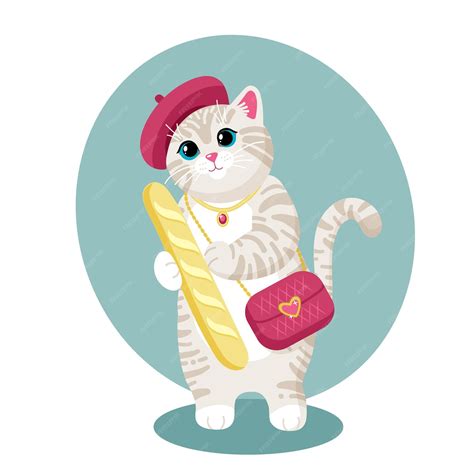 Premium Vector | Cute cartoon cat with french baguette vector illustration