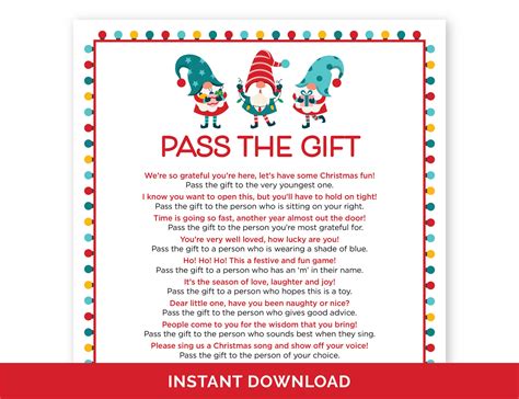 Christmas Pass The Gift Game Printable | Fanny Printable