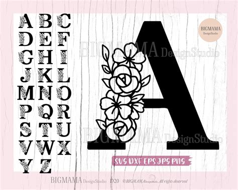 Buy Floral Alphabet Svg,flower Alphabet,a-z,monogram,floral,wedding ...