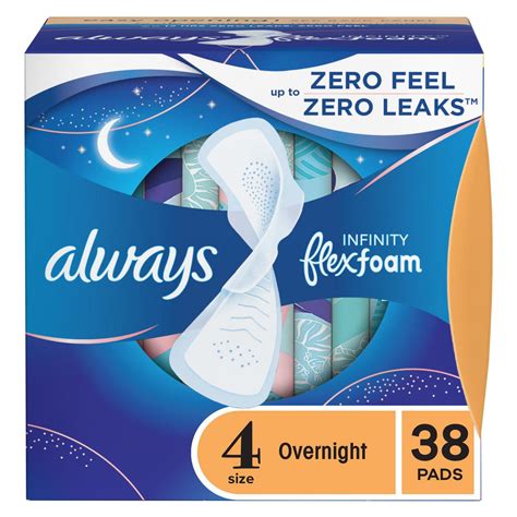 Always Infinity FlexFoam Pads for Women Size 4 Overnight Absorbency, Up ...