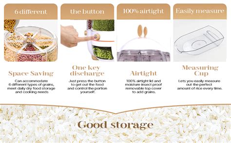 Buy Dravizon Grain Dispenser, 360° Rotating Storage Container, 6 Grid ...