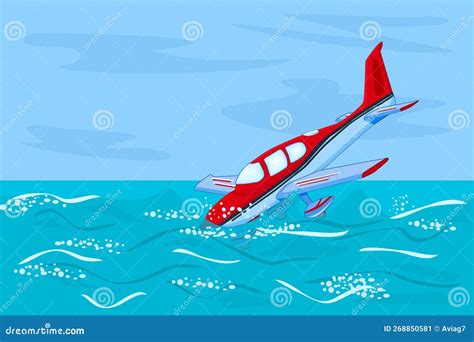 Small Airplane Sinking in Sea. Light Aircraft Going Under Water ...