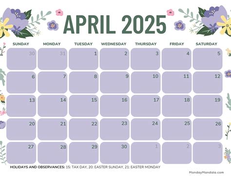 April 2025 Calendar (52 Free PDF Printables)