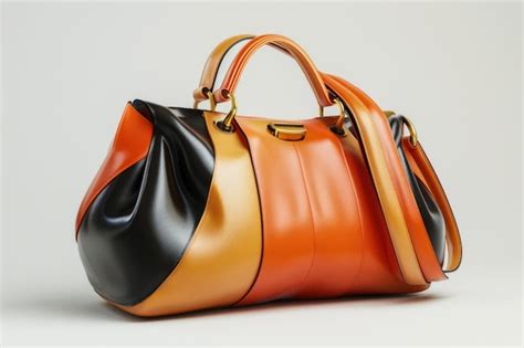 A simple handbag with an orange and black design on a white background ...