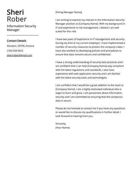Information Security Manager Cover Letter: Sample & Guide (Entry Level ...