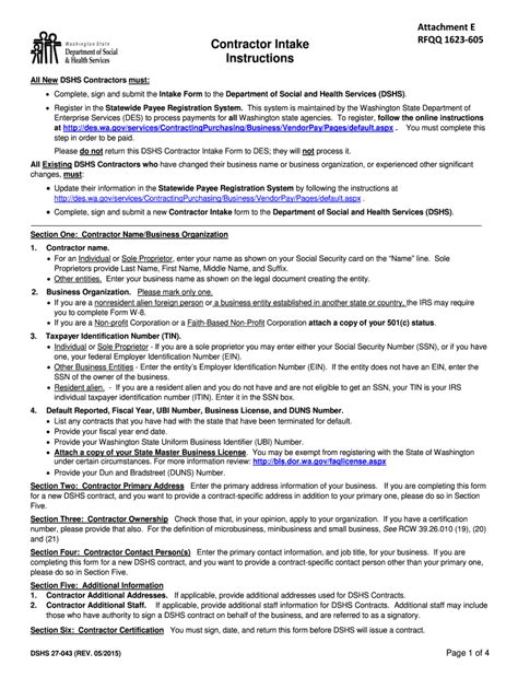 Fillable Online dshs wa All New DSHS Contractors must: - dshs wa Fax ...