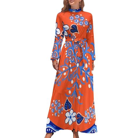 True Orange and Blue Long Dress women's elegant loose dresses Female ...