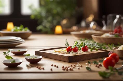 Closeup of an empty wooden table amidst culinary sensations | Premium ...