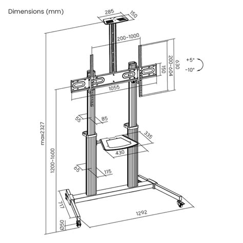 Lumi 60"-100" Rolling Aluminum TV Stand with Wheels Height Adjustable ...
