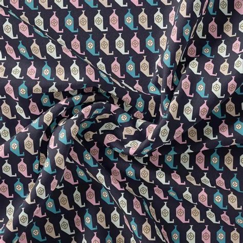 Tusser Silk Fabric Geometric Design - Blue & Beige - Digital Printed ...