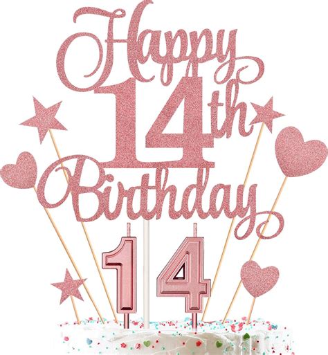 Amazon.com: 14th Birthday Cake Decorations Set Include 14th Birthday ...
