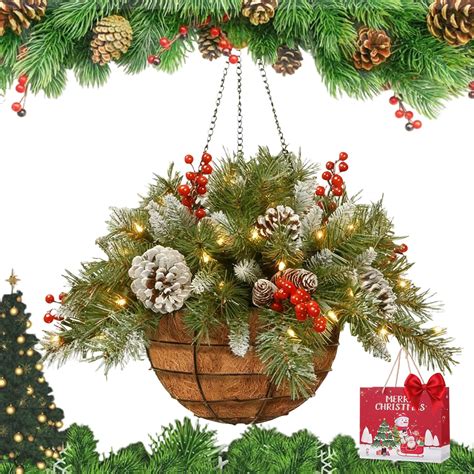 Pre-Lit Artificial Christmas Hanging Basket, Christmas Hanging Baskets ...