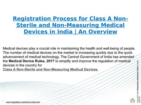 Registration Process for Class A NS/NM Medical Devices in India | RSI by Regulatory Solutions ...