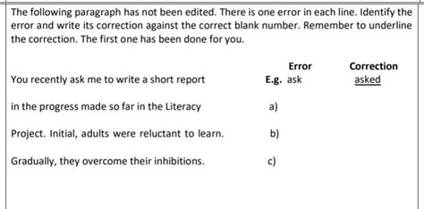 The following paragraph has not been edited. There is one error in each ...