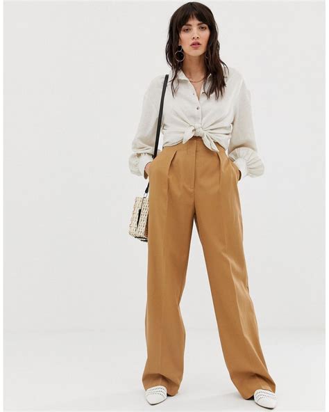 Mango Wide Leg Trousers in Brown | Lyst