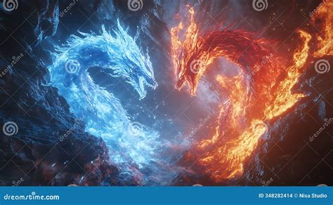 Epic Confrontation Ice and Fire Dragons Digital Art Fantasy Artwork ...