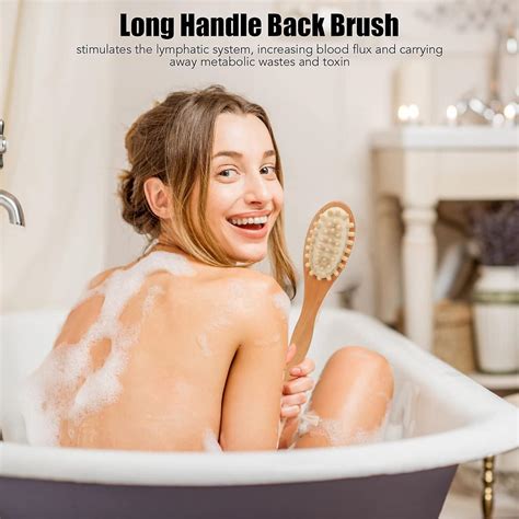 Shower Back Brush with Long Wooden Handle, Double Sided Soft Shower ...