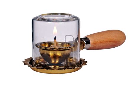 Buy Akhand Deep Brass Aarti Diya with Wooden Handle & Glass Cover ...
