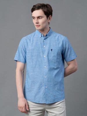 Buy Red Tape Men Blue Solid Pure Cotton Shirt (2XL) Online