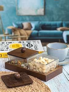 Buy Goodhomes Glass Bowl With Wooden Lid & Tray (Set of 5pcs) Online at ...