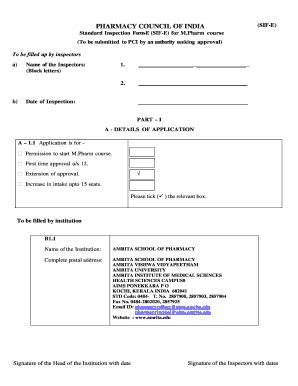 Fillable Online PHARMACY COUNCIL OF INDIA-Standard Inspection Form-E ...