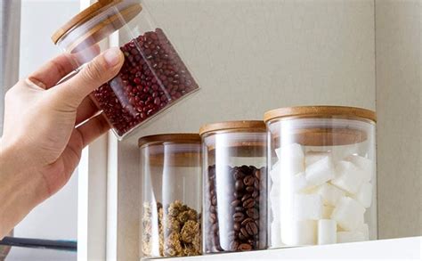 Buy Gcrox Glass Jar with Bamboo Lid Clear Storage Container with Wooden ...