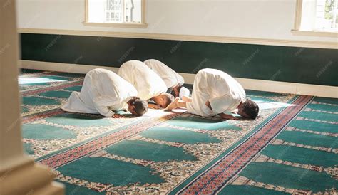Premium Photo | Muslim prayer and mosque with a holy man group praying ...