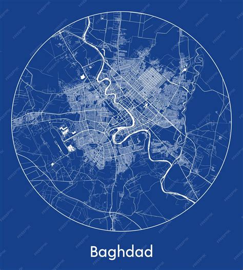 Premium Vector | City map baghdad iraq asia blue print round circle ...