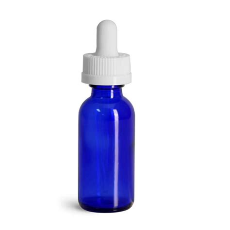 Blue Glass Boston Round Bottles w/ White Child Resistant Glass Droppers ...